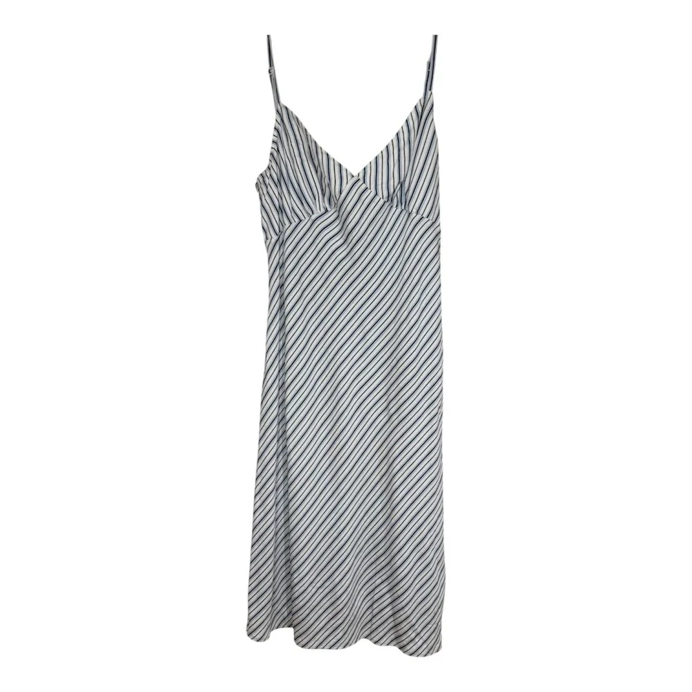 Michael Kors Blue White Striped V-Neck Midi Slip Dress Romantic Casual